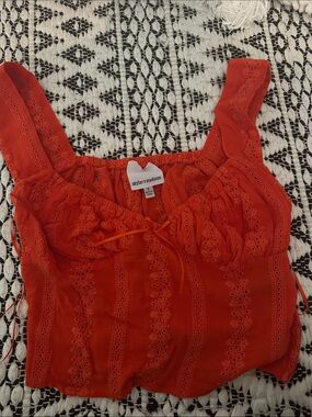 Skylar + Madison Bright Orange Eyelet Tie-Front Crop Top